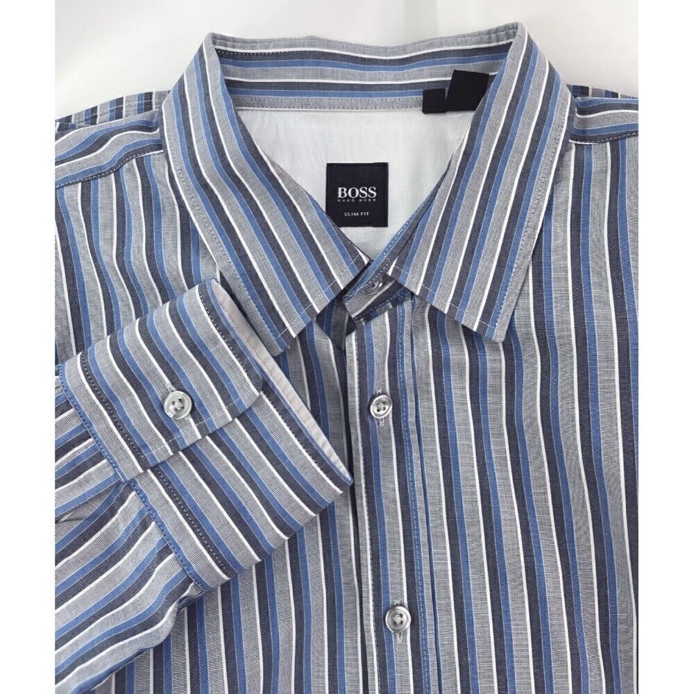 Hugo Boss Men’s Sz XXL Blue Vertical Striped Button Up Front Shirt 2XL Ronny